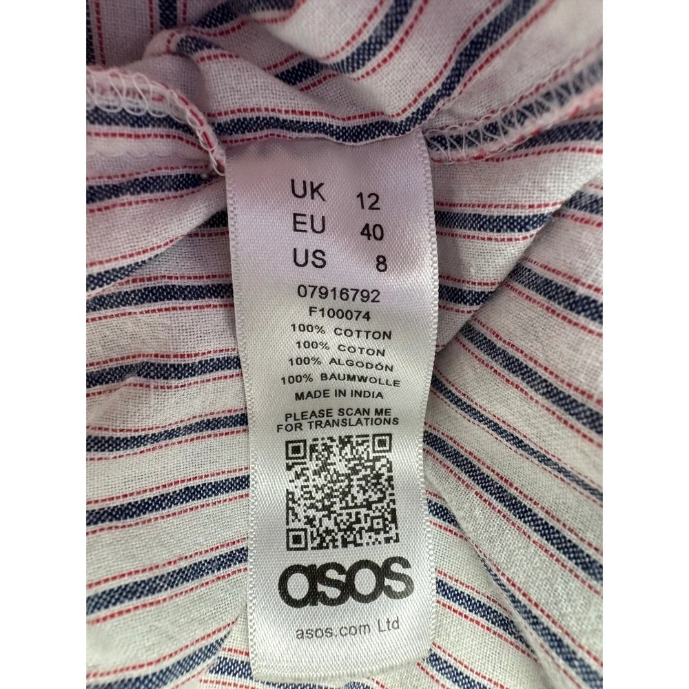 ASOS Womens Coastal Tiered Puff Sleeve Maxi Dress Striped White Size 8 Cotton - Picture 4 of 12